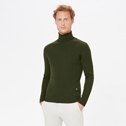 UNISEX FLAT RIBBED TURTLENECK, MILITARY GREEN, SIZE XS