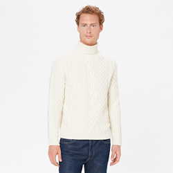 UNISEX ARAN TURTLENECK, WHITE, SIZE XS