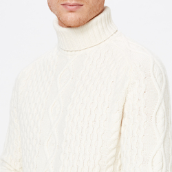 UNISEX ARAN TURTLENECK, WHITE, SIZE L