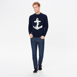 UNISEX CREW NECK WITH ANCHOR, BLUE NAVY, SIZE M