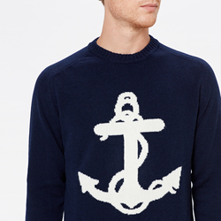 UNISEX CREW NECK WITH ANCHOR, BLUE NAVY, SIZE XS