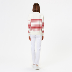 WOMEN COTTON MARINIÈRE, MILK WHITE / RED, SIZE M