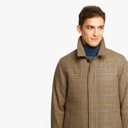 SHETLAND WOOL MEN AMBROEUS COAT WITH GOOSE-DOWN FILLING, PIED-DE-POULE BEIGE, SIZE 46