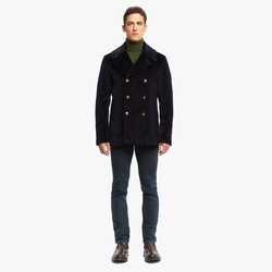 MEN CORDUROY AMALFI GOLD PEACOAT, DARK NAVY, SIZE 48