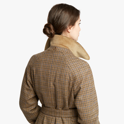 WOMEN WOOLEN OLIMPIA COAT, PIED-DE-POULE BEIGE, SIZE 42