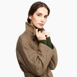 WOMEN WOOLEN OLIMPIA COAT, PIED-DE-POULE BEIGE, SIZE 42