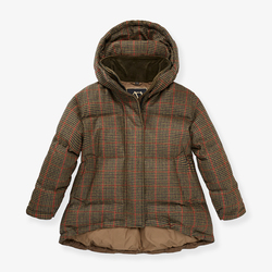 WOMEN WOOLEN CLIO DOWN JACKET, PIED-DE-POULE MILITARY GREEN, SIZE 44