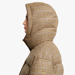WOMEN WOOLEN CLIO DOWN JACKET, PIED-DE-POULE MILITARY GREEN, SIZE 44