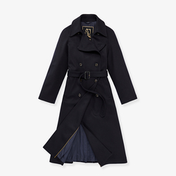 VIRGIN WOOL AFRODITE COAT WITH PLEATED LINING, DARK NAVY, SIZE 40
