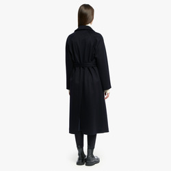 VIRGIN WOOL AFRODITE COAT WITH PLEATED LINING, DARK NAVY, SIZE 40