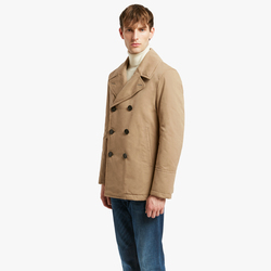 BRUSHED COTTON AMALFI MEN PEACOAT, DARK BEIGE, SIZE 44