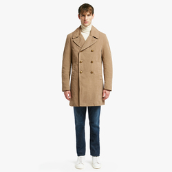 BRUSHED COTTON GENOVA MEN PEACOAT, DARK BEIGE, SIZE 54