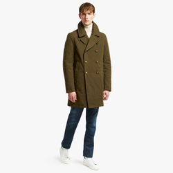 BRUSHED COTTON GENOVA MEN PEACOAT, MILITARY GREEN, SIZE 44