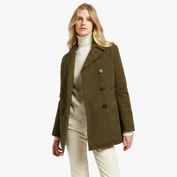 BRUSHED COTTON CALIPSO WOMEN PEACOAT, MILITARY GREEN, SIZE 40