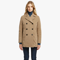BRUSHED COTTON CALIPSO WOMEN PEACOAT, DARK BEIGE, SIZE 38