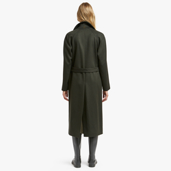 VIRGIN WOOL AURORA COAT WITH PLEATED LINING, DARK GREEN, SIZE 44