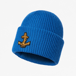 WOOL BEANIE WITH ANCHOR PATCH, BLUETTE, ONE SIZE