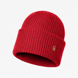 WOOL BEANIE WITH BRASS RIVET, RED, ONE SIZE