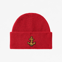 WOOL BEANIE WITH ANCHOR PATCH, RED, ONE SIZE