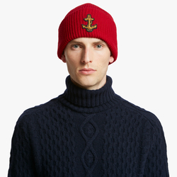 WOOL BEANIE WITH ANCHOR PATCH, RED, ONE SIZE