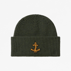 WOOL BEANIE WITH ANCHOR PATCH, DARK GREEN, ONE SIZE