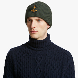 WOOL BEANIE WITH ANCHOR PATCH, DARK GREEN, ONE SIZE