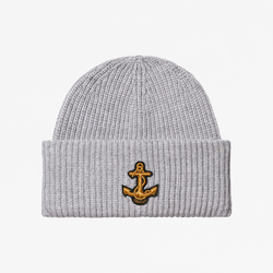 WOOL BEANIE WITH ANCHOR PATCH, GREY, ONE SIZE