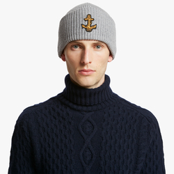 WOOL BEANIE WITH ANCHOR PATCH, GREY, ONE SIZE