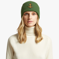 WOOL BEANIE WITH ANCHOR PATCH, GREEN, ONE SIZE