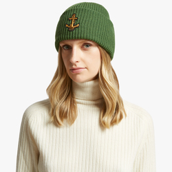 WOOL BEANIE WITH ANCHOR PATCH, GREEN, ONE SIZE