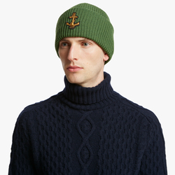 WOOL BEANIE WITH ANCHOR PATCH, GREEN, ONE SIZE