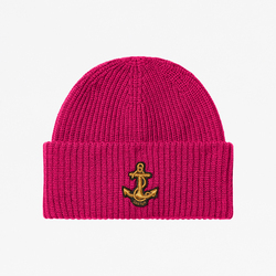 WOOL BEANIE WITH ANCHOR PATCH, FUCHSIA, ONE SIZE