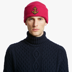 WOOL BEANIE WITH ANCHOR PATCH, FUCHSIA, ONE SIZE