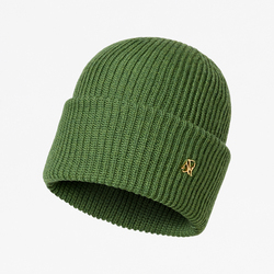 WOOL BEANIE WITH BRASS RIVET, GREEN, ONE SIZE