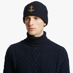 WOOL BEANIE WITH ANCHOR PATCH, DARK NAVY, ONE SIZE