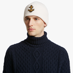 WOOL BEANIE WITH ANCHOR PATCH, CREAM, ONE SIZE