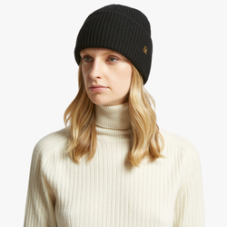 WOOL BEANIE WITH BRASS RIVET, BLACK, ONE SIZE