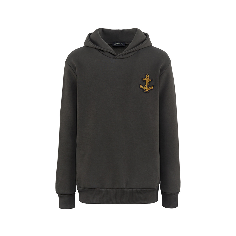 UNISEX HOODIE WITH ANCHOR, MILITARY GREEN, SIZE M
