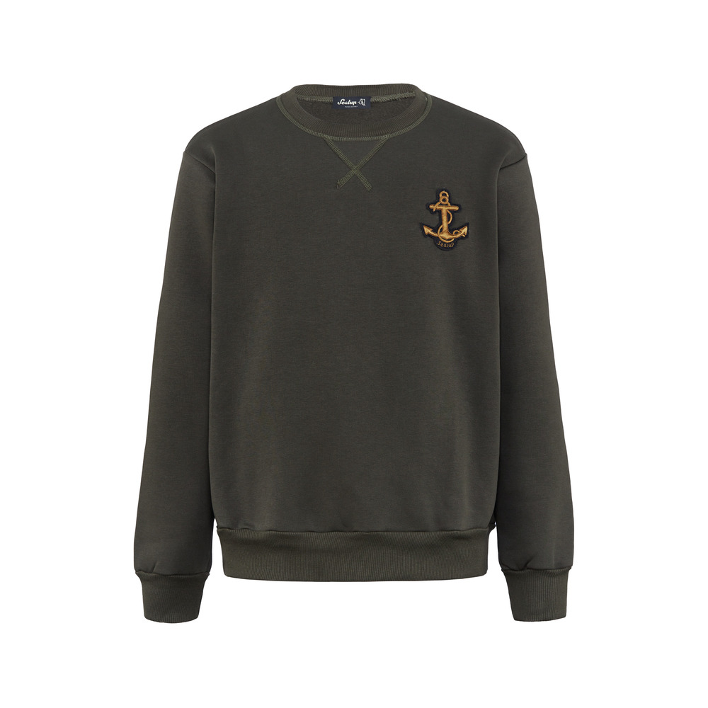 UNISEX SWEATSHIRT WITH ANCHOR, MILITARY GREEN, SIZE S