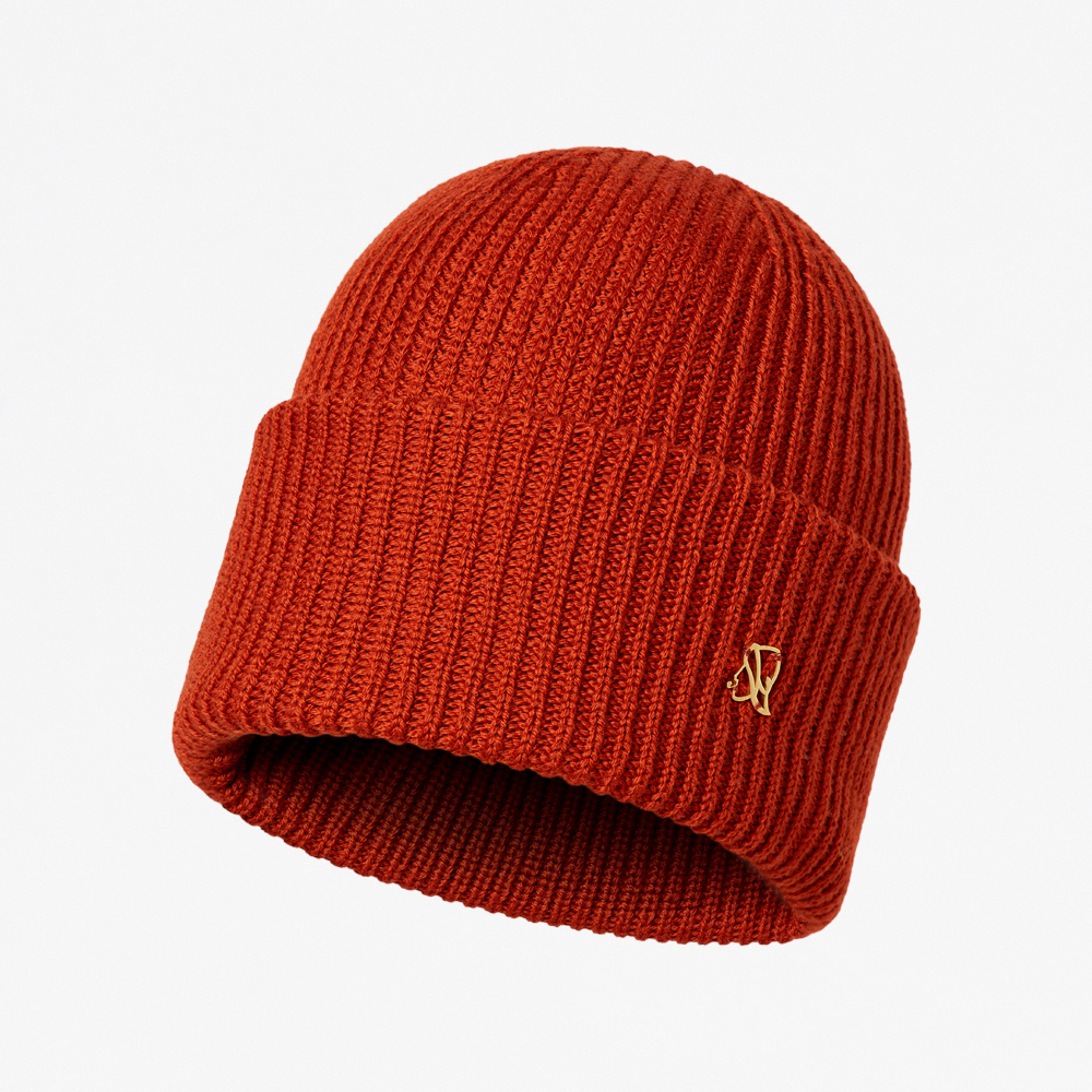 WOOL BEANIE WITH BRASS RIVET, RUST, ONE SIZE
