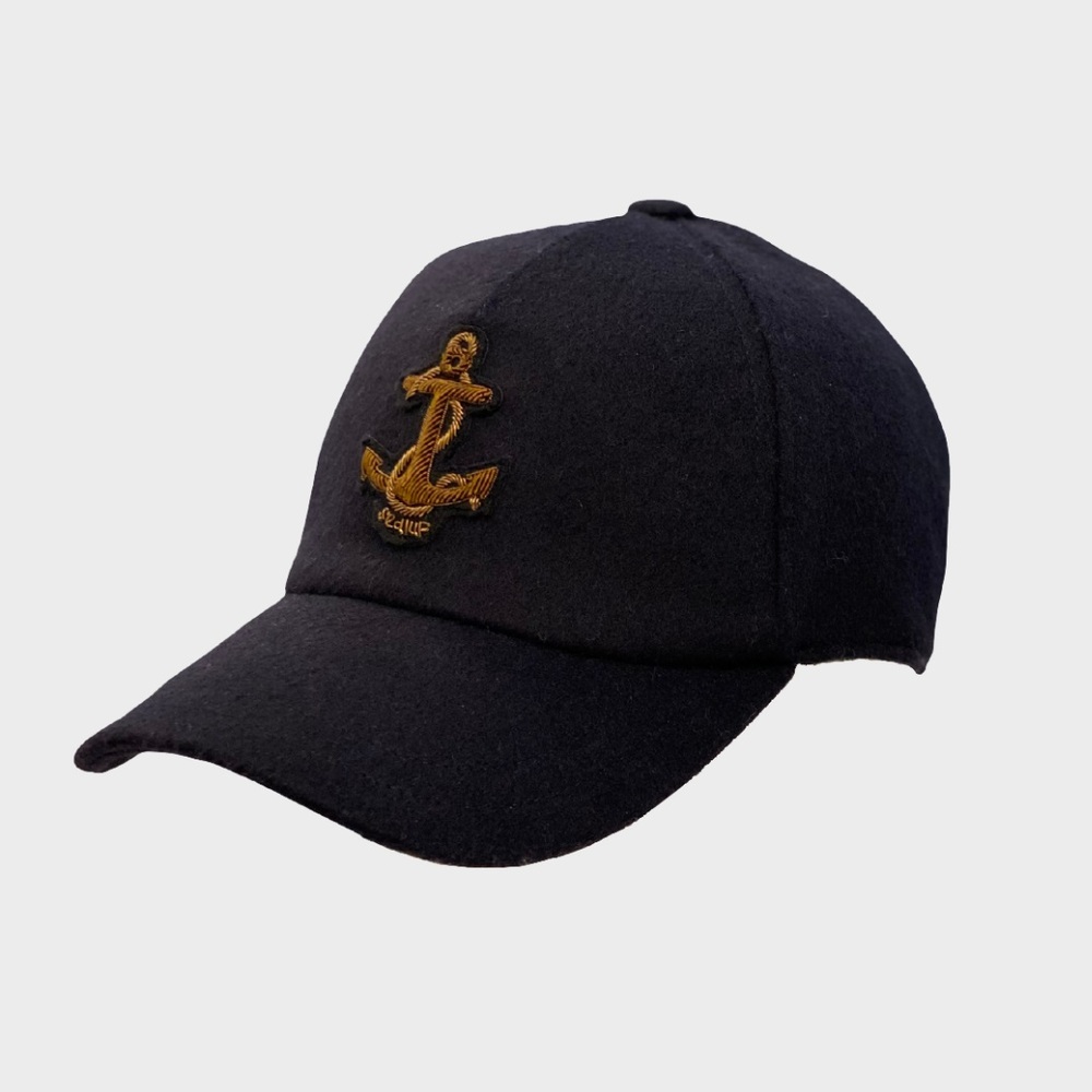 CASHMERE BLEND BASEBALL CAP WITH ANCHOR PATCH, DARK NAVY, ONE SIZE
